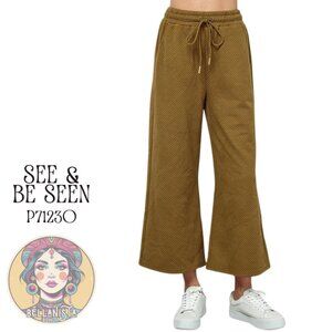 P7123O SEE & BE SEEN Olive Textured Cropped Stretch Wide Leg Pants